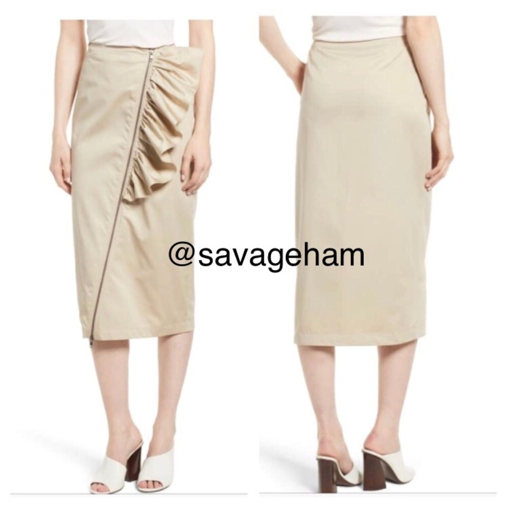 NWT Chelsea28 Asymmetrical Zip Ruffle Midi Skirt